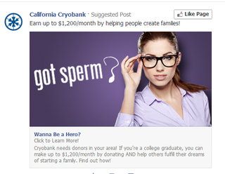 Illustration for article titled Any males got any sperm to give? Facebook wants to know!